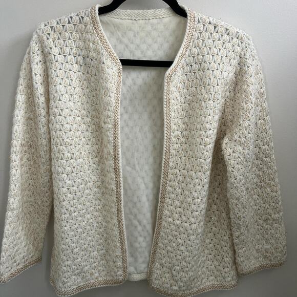 Vintage cream crochet cardigan with gold threads size medium - Picture 1 of 5